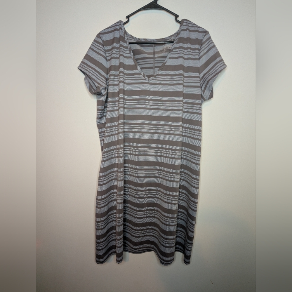 Striped Gray L.L Bean V-Neck Dress XL